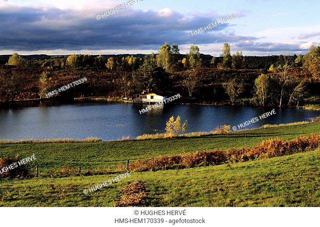 France, Haute Saone, Ponds Called Mille Etangs, Hut on the Edge of a Private Pond