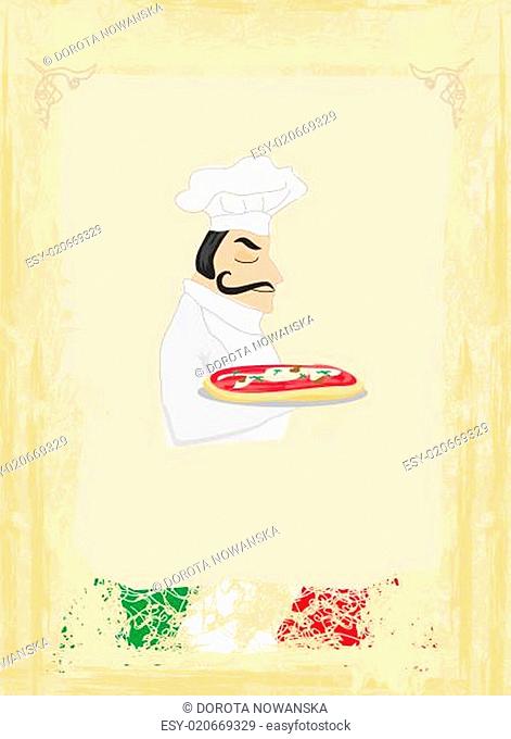 chef with pizza - menu vector illustartion