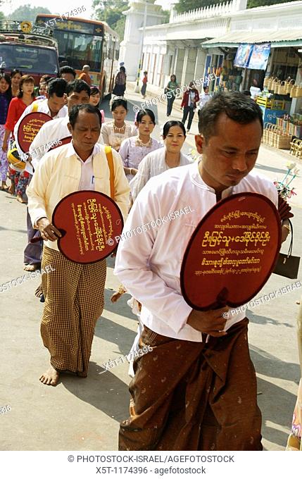 Myanmar, Sagaing, Kaung Hmu daw Pagoda  Shin Pyu Ceremony - Ordination ceremonary for Myanmar Buddhists Children are joining the monastery