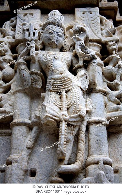 Statue of hindu god Shiva 2000 years old ancient monument in Adinath Jain temple ; village Dilwara ; Udaipur ; Rajasthan ; India