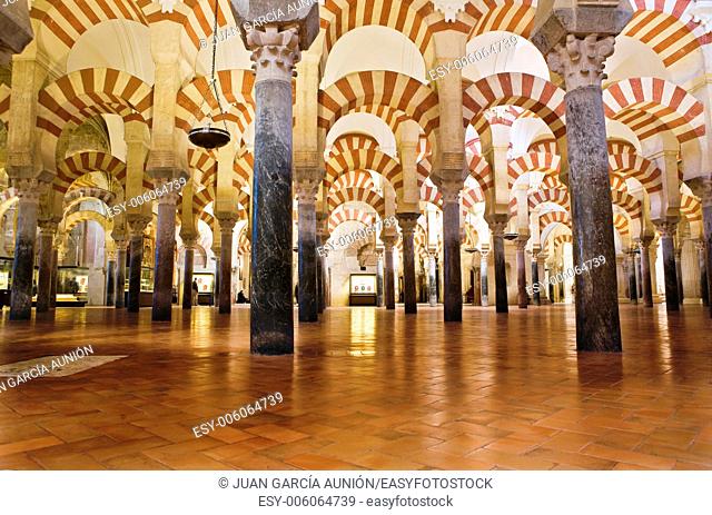 Arabic arches hallway in Corodoba's mosque. Spain