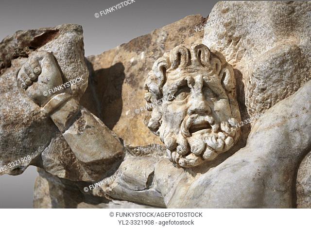 Detail of a Roman Sebasteion relief sculpture of Zeus and Prometheus, Aphrodisias Museum, Aphrodisias, Turkey. . . Prometheus is screaming in pain