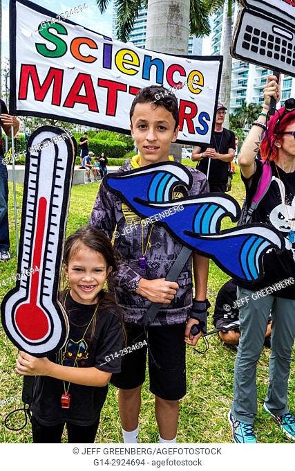 Florida, Miami, Museum Park, March for Science, protest, rally, sign, poster, protester, boy, girl, student, Hispanic