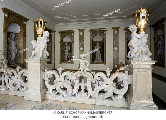 Grand staircase by Georg Raphael Donner with putti, Schloss Mirabell Palace, Salzburg, Austria, Europe