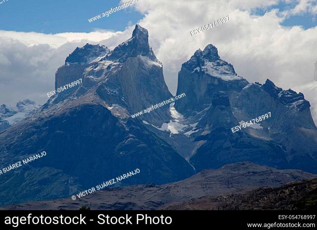 Paine Horns in the Torres del Paine National Park. Ultima Esperanza Province. Magallanes and Chilean Antarctic Region. Chile