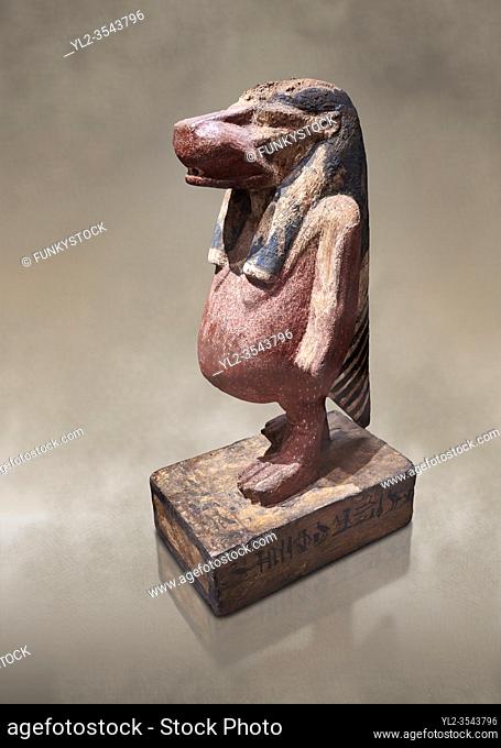 Ancient Egyptian statuette of Taweret decicated to draughtsman Parahotep, wood, New Kingdom, 19 Dynasty, (14292-1190 BC), deir el Medina