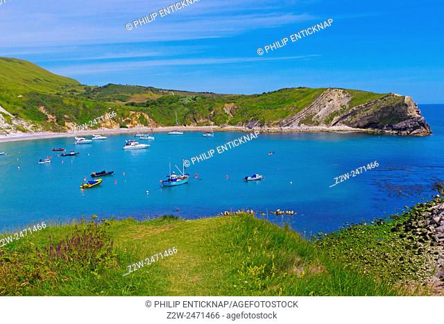 Lulworth Cove is a cove near the village of West Lulworth, on the Jurassic Coast World Heritage Site in Dorset. Southern England