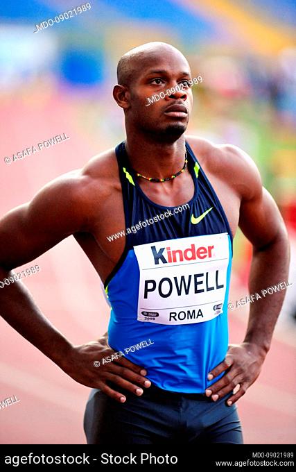 The jamaican athlete Asafa Powell during the Golden Gala of athletics at the Olympic Stadium. Rome (Italy), July 12nd, 2008