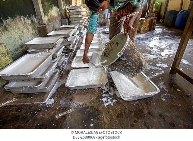 South east Asia, India, Tripura state, harvesting latex from rubber trees, manufacturing rubber sheets from the latex