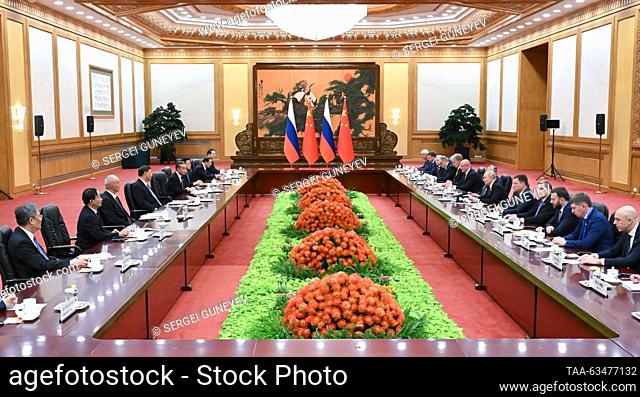CHINA, BEIJING - OCTOBER 18, 2023: Russian-Chinese talks take place at the Great Hall of the People. Sergei Guneyev/POOL/TASS