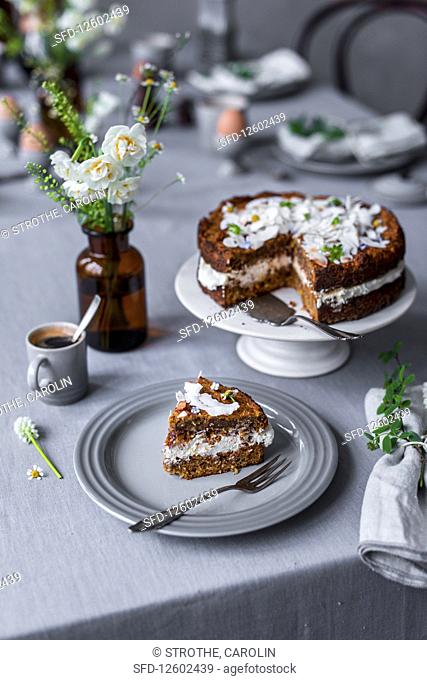 Carrot cake and espresso for an Easter brunch