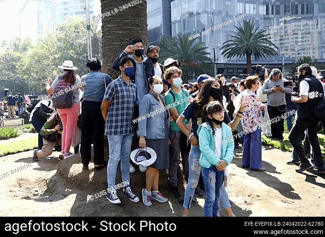 MEXICO CITY, MEXICO - APR 24, 2022: Artists and environmentalists they pay tribute to the palm tree called: ""Palmas a la Palma""