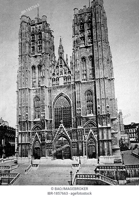 Early autotype, St. Michael and St. Gudula Cathedral, Brussels, historical picture, 1884