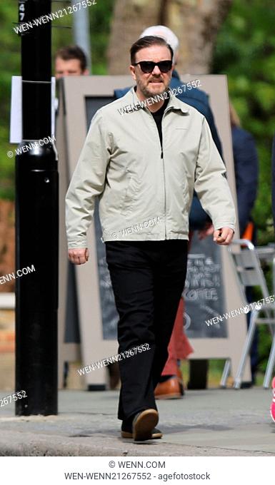 Ricky Gervais and long term partner Jane Fallon seen walking in North London. Ricky seemed to be sporting more facial hair than usual