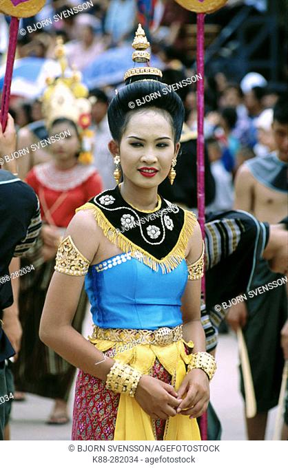 Thai woman in traditional dress during Phi Ta Khon Festival. Dan Sai. North East Thailand