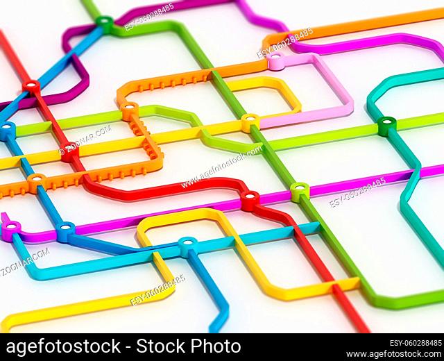 Subway map consisting of colorful crossing lines. 3D illustration