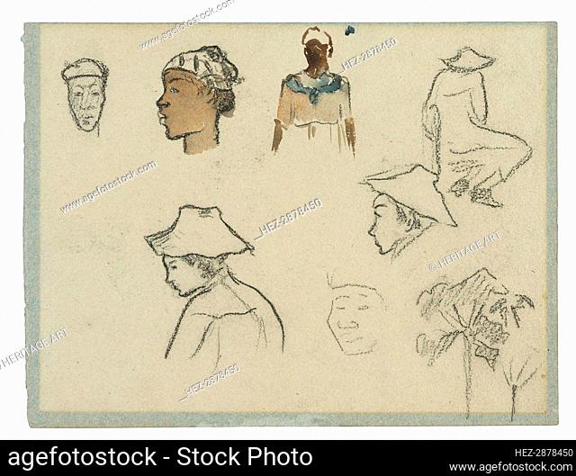 Sketches of Figures and Foliage (recto); Profile of Charles Laval with Palm Tree and Other.., 1887. Creator: Paul Gauguin