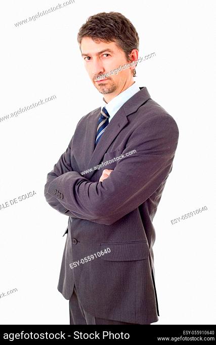 young business man thinking isolated on white