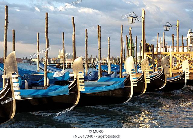 Gondolas at the jetty, Venice, Italy