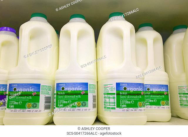 Organic milk in a Tesco supermarket in Carlisle UK