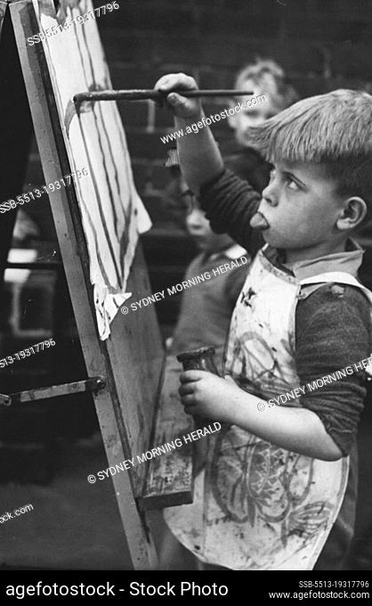 Modernist. Oblivious of the photographer, 4-year-old David Black, of Surry Hills, plies his colors with an intensity of Surry Hills