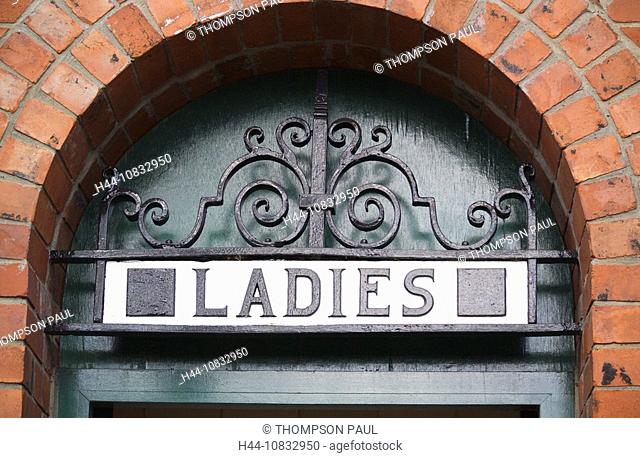 UK, England, Europe, Sign for Ladies toilets, Beamish Museum, County Durham, women, woman, Female, lavatory, loos, res