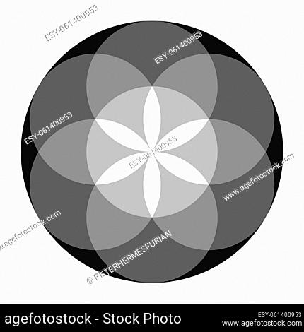 Grayscale colored Seed of Life. Ancient geometric figure, spiritual symbol and Sacred Geometry. Overlapping circles forming a flower like pattern