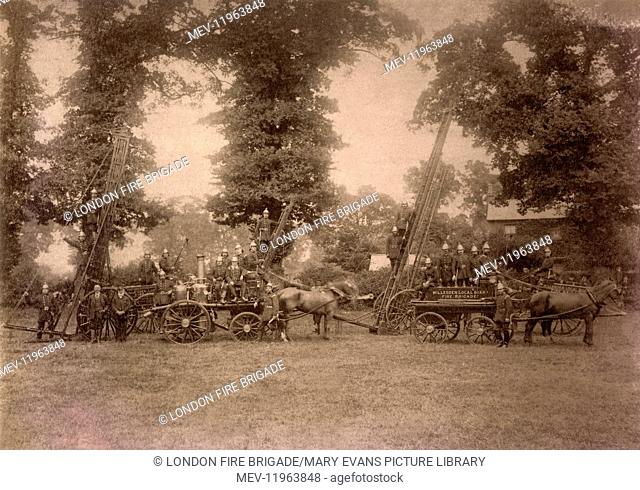 Willesden Local Board Fire Brigade turnout, with horse-drawn vehicles and ladders