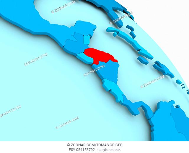 Honduras highlighted on blue 3D model of political globe. 3D illustration