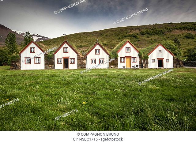 OPEN-AIR MUSEUM LAUFAS, FORMER PEAT FARM WITH CHURCH, EYJAFJORDUR, EUROPE, ICELAND