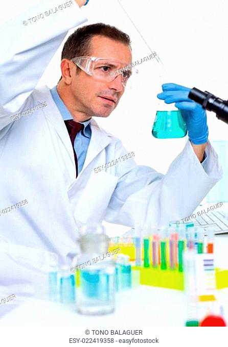 laboratory scientist working at lab with test tubes
