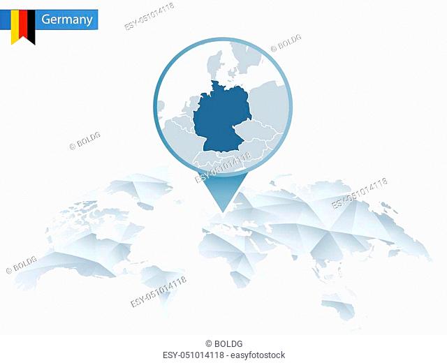 Abstract rounded World Map with pinned detailed Germany map. Map and flag of Germany. Vector Illustration