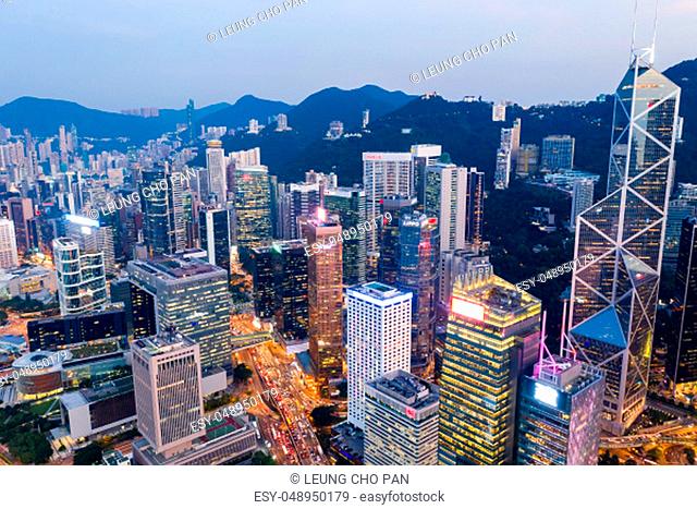 Central, Hong Kong, 11 September 2018:- Hong Kong business tower in the evening