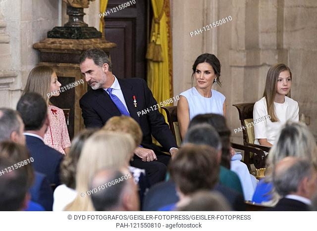 Princess Leonor, King Felipe, King Letizia and Princess Sofia at the award ceremony of the Order of Mérito Civil in Palacio Real. Madrid, 19.06