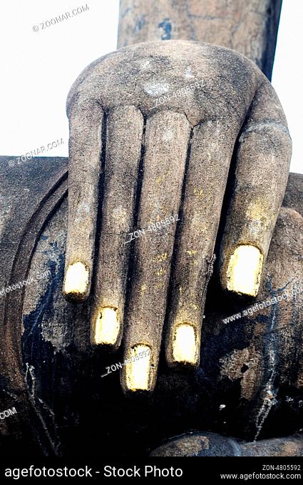 Statue of a Buddha's hand in the Historical Park of Sukhothai, Thailand