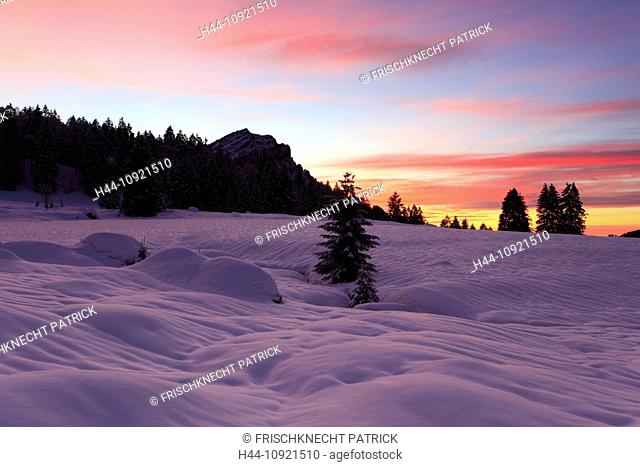 Evening, dusk, evening light, afterglow, evening mood, Alp, Alps, alp hut, Alpstein, Appenzell, view, mountain, mountains, mountain panorama, mountains, sky