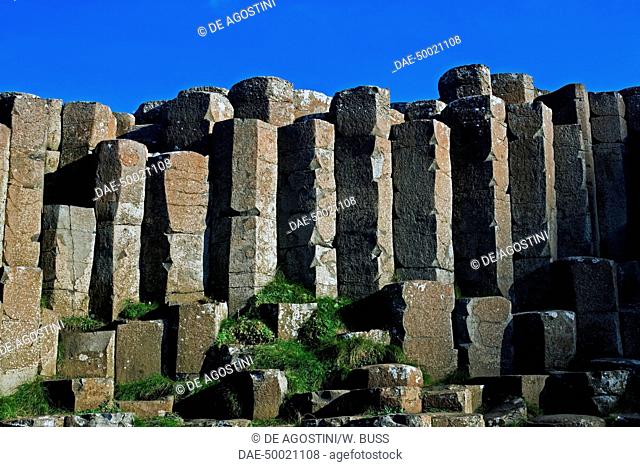 Basaltic prisms, the Giant's Causeway, outcrop of interlocking basalt columns (UNESCO World Heritage List, 1986) on the coast near Bushmills, Northern Ireland