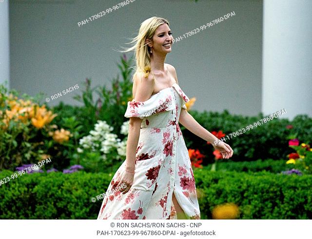 Assistant to the President Ivanka Trump walks through the Rose Garden at the annual Congressional Picnic on the South Lawn of the White House in Washington