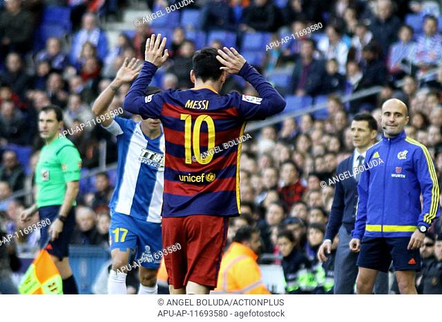 2016 La Liga Football Espanyol v Barcelona Jan 2nd. 02.01.2016. Estadi Cornellà-El Prat, Barcelona, Spain. La Liga Football. Espanyol versus Barcelona
