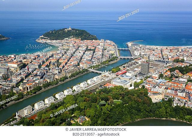 Aerial view. Urumea river. Donostia. San Sebastian. Gipuzkoa. Basque Country. Spain