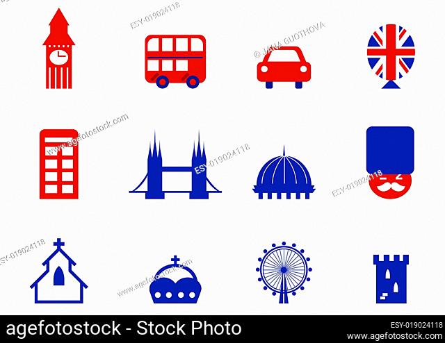 London &amp English icons and design elements isolated on white ( red and blue