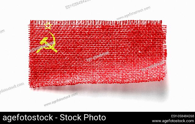USSR flag on a piece of cloth on a white background