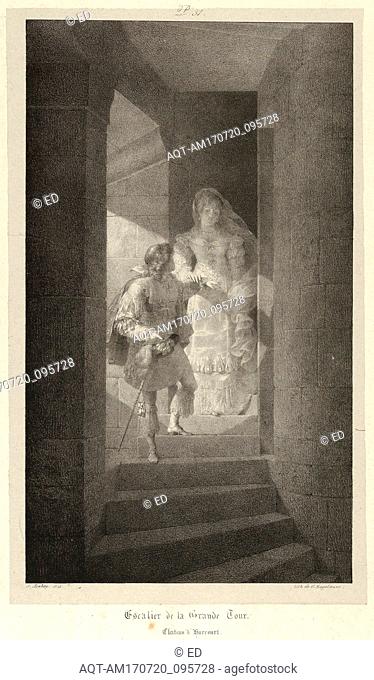 Drawings and Prints, Print, Staircase of the Grand Tower, Harcourt Castle, Printer, Artist, Godefroy Engelmann, Jean-Baptiste Isabey, German (born France)