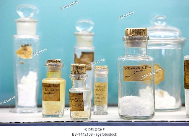 Photo essay. Institut Pasteur Museum, Paris, France. Room of scientific souvenirs. Chemical products