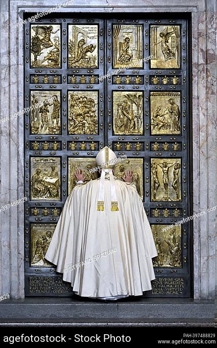 March 13, 2023 marks 10 years of Pontificate for Pope Francis. in the picture : Pope Francis opens a ""Holy Door"" at St Peter's basilica to mark the start of...