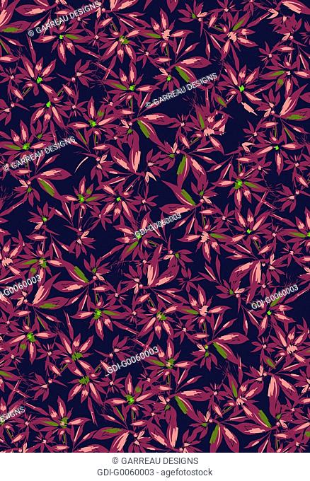 Overlapping plum colored flowers on navy background