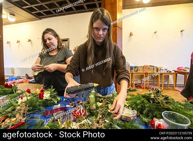 Charity workshop called Advent wreaths for the Guardian Angels Home Hospice in Pardubice, Czech Republic, November 21, 2023