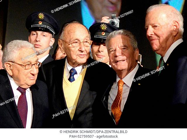 Former American Secretary of State Henry Kissinger (L-R), former German Foreign Minister Hans-Dietrich Genscher, German President Joachim Gauck and Former...