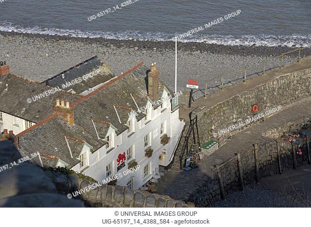 Clovelly, North Devon, England, UK. March 2019, Red Lion a seafront hotel in the village community on the north devonshire coast
