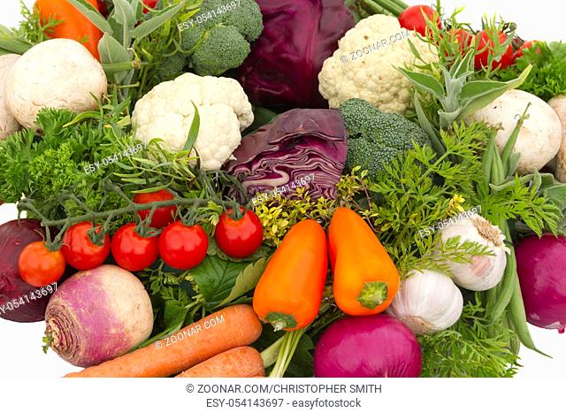 Raw and ripe Vegetable background close up